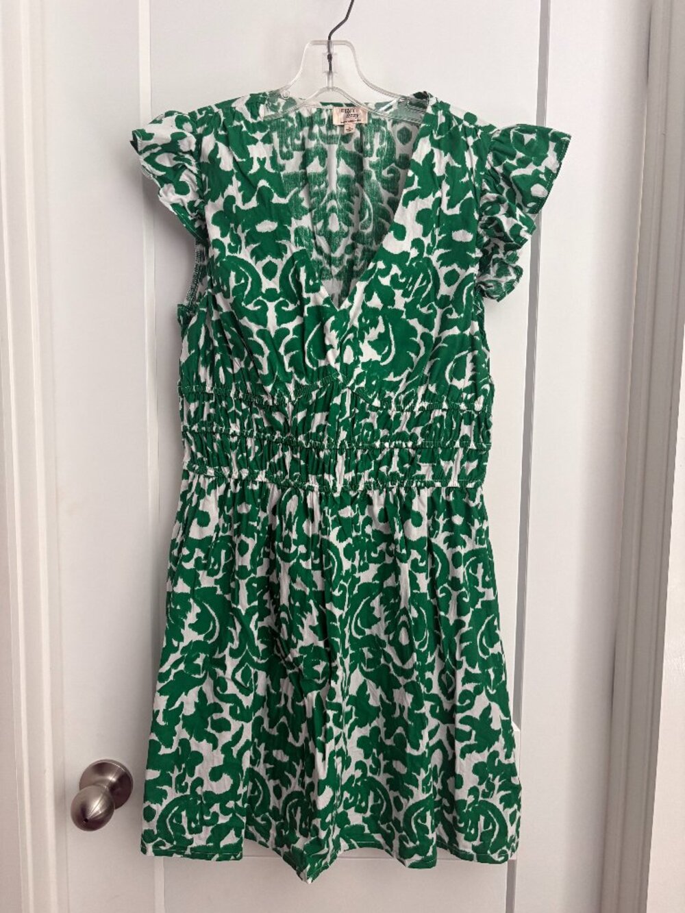 Dizzy Lizzy White & Green Ikat Print Dress – Large - Pre-owned